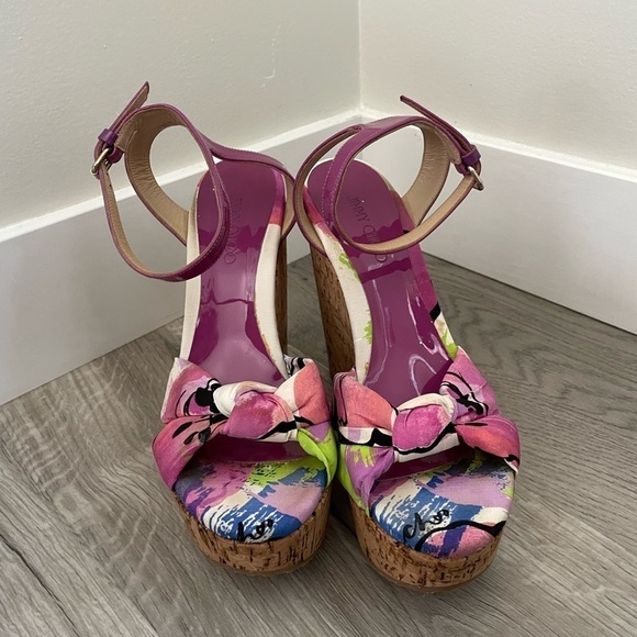 Jimmy Choo Purple Gleam Cork Sandals Size 37.5 - Picture 4 of 12